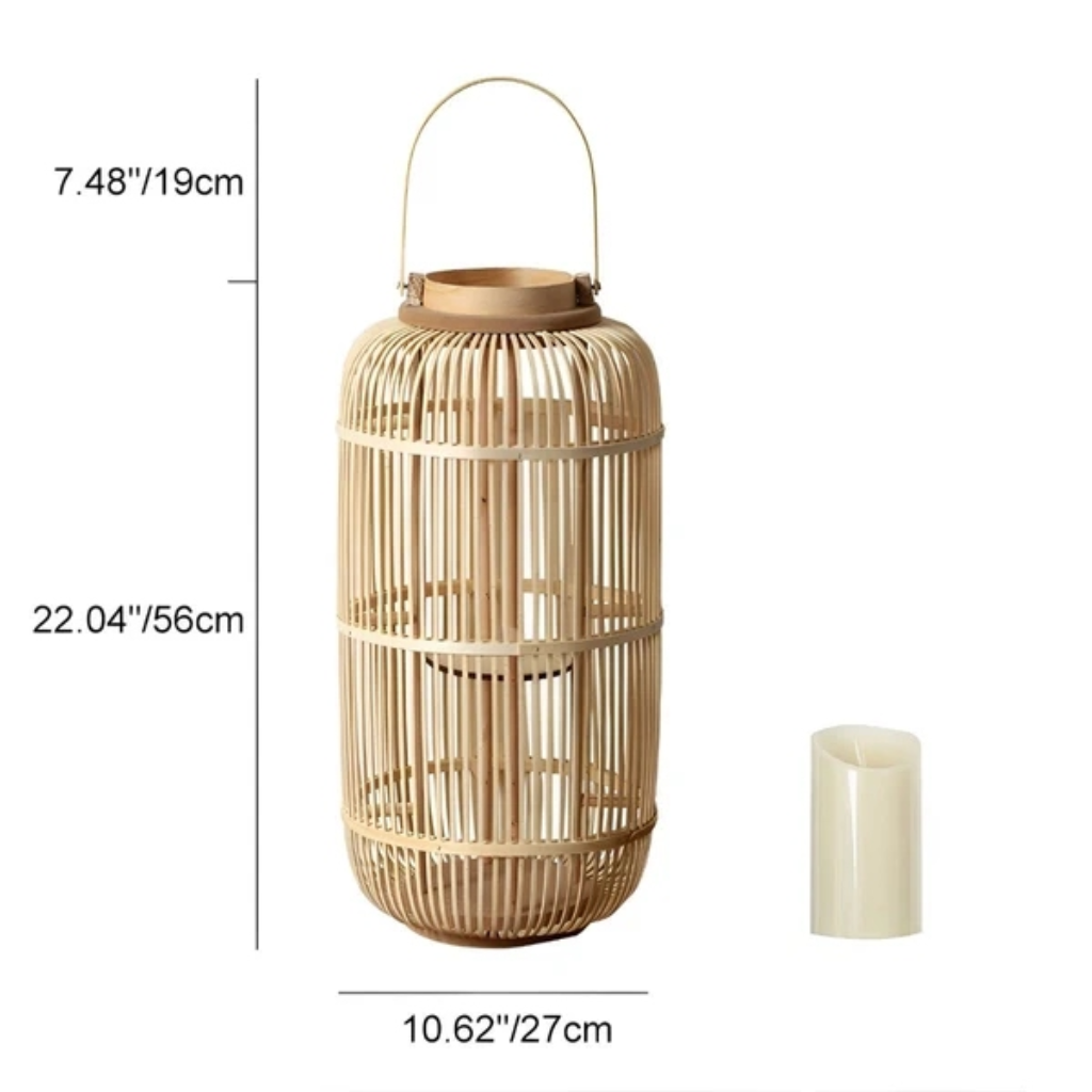 Reed Bamboo Candle Lantern – dimensions diagram, 56 cm high