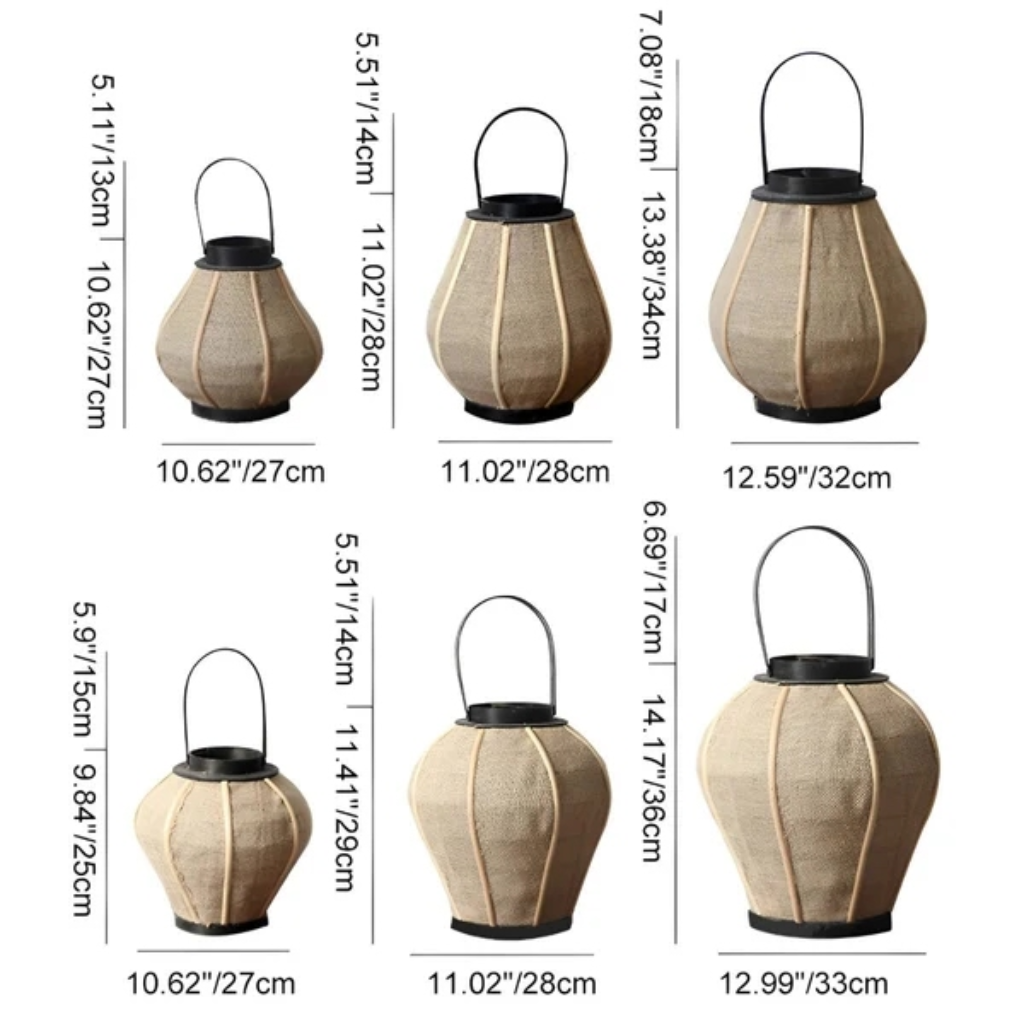 Hollis Wooden Candle Lantern – dimensions diagram, three sizes up to 34 cm