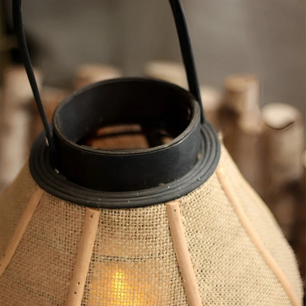 Hollis Wooden Candle Lantern – close-up of the metal lid and handle
