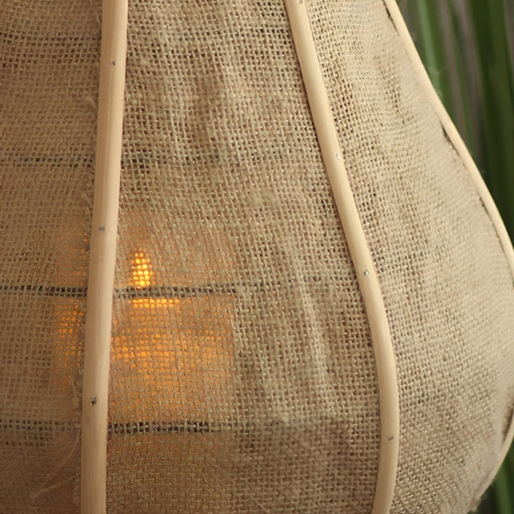 Hollis Wooden Candle Lantern – close-up of the woven fabric shade