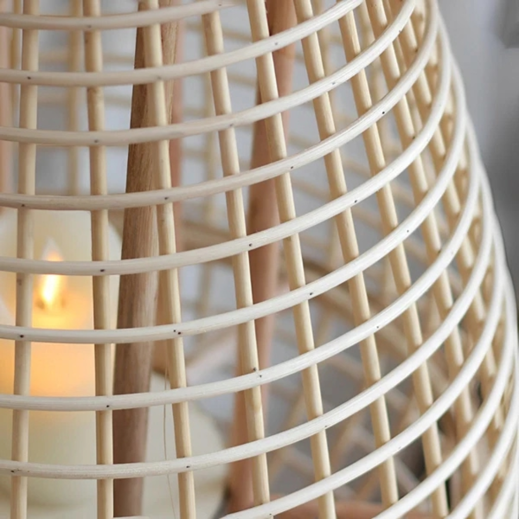 Cove Rattan Candle Lantern – close-up of the woven rattan lantern shade