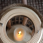 Cove Rattan Candle Lantern – close-up of the rope handle and candle