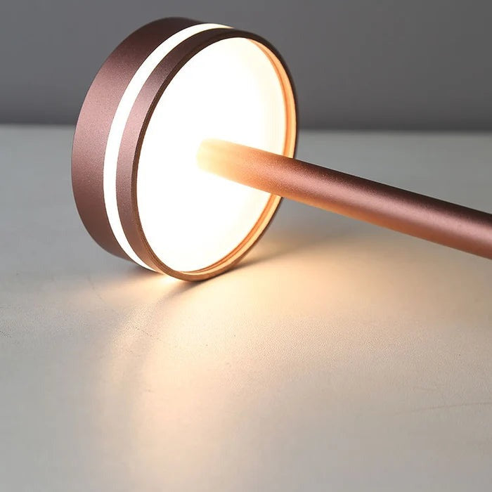 Halden Cordless Table Lamp – close-up of the lamp head, rose gold finish