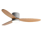 Low Profile DC Ceiling Fan with LED Light – side profile, grey finish with light wood blades, white background