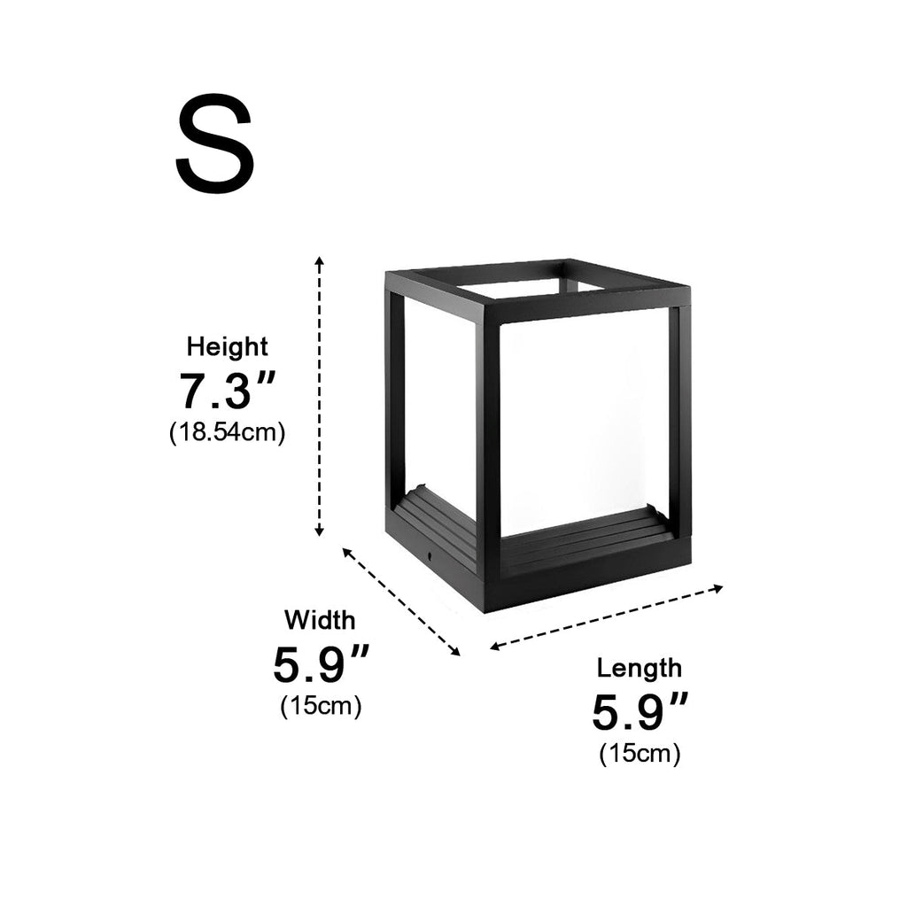 Square Black Solar Fence Post Light – dimensions diagram, small size, 18.5 cm tall