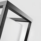 Square Black Solar Fence Post Light – close-up of the frame joint, white background