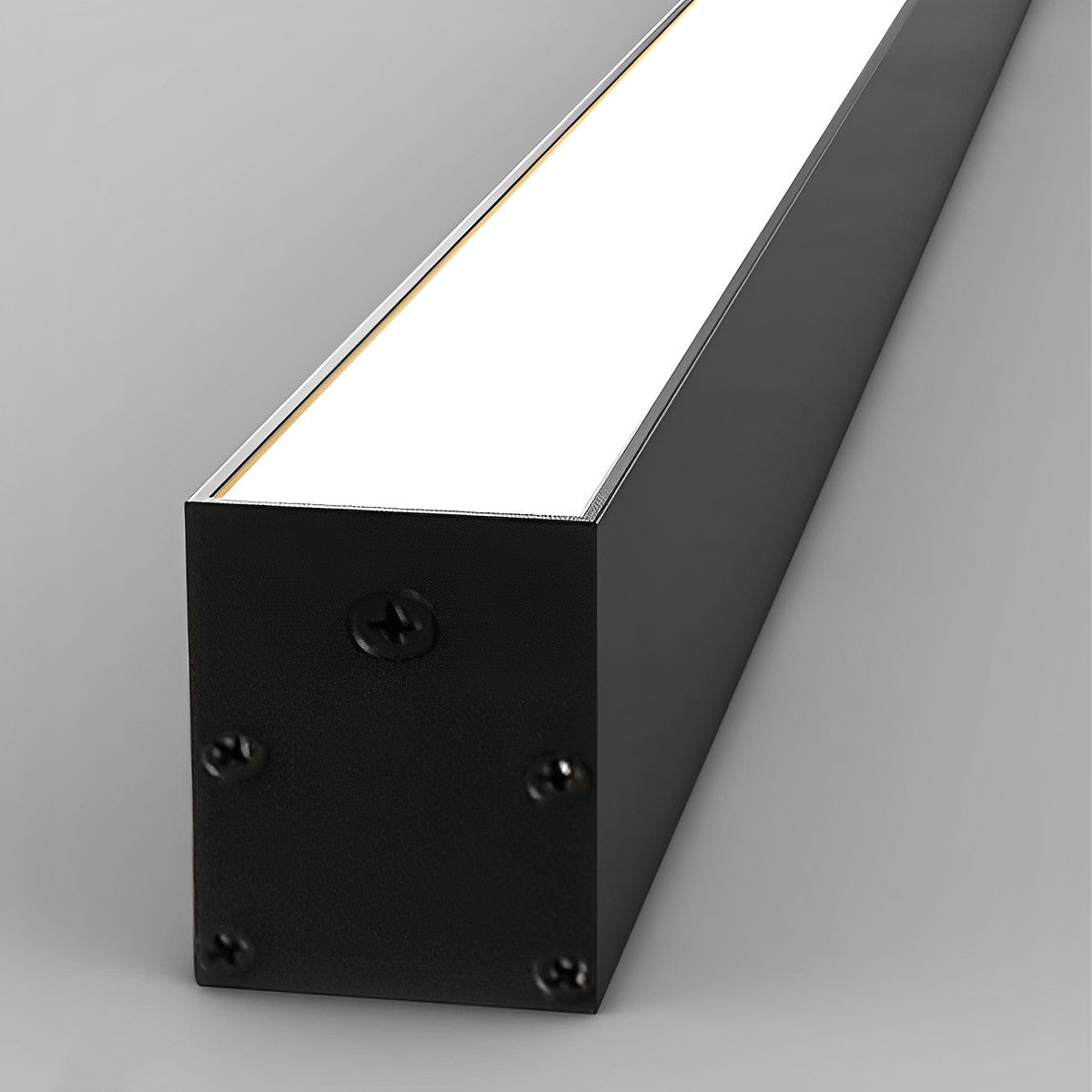 Slim Dimmable LED Linear Ceiling Light – close-up of the black end cap, lit