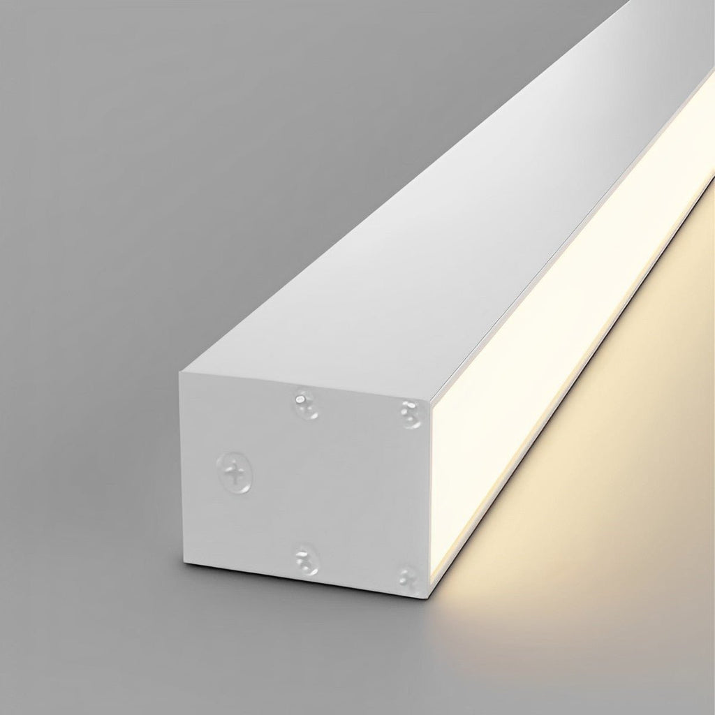 Slim Dimmable LED Linear Ceiling Light – close-up of the white end cap, lit