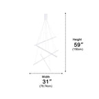 White Linear LED Chandelier – dimensions diagram, 200 cm height