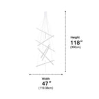 White Linear LED Chandelier – dimensions diagram, 300 cm height, 120 cm width