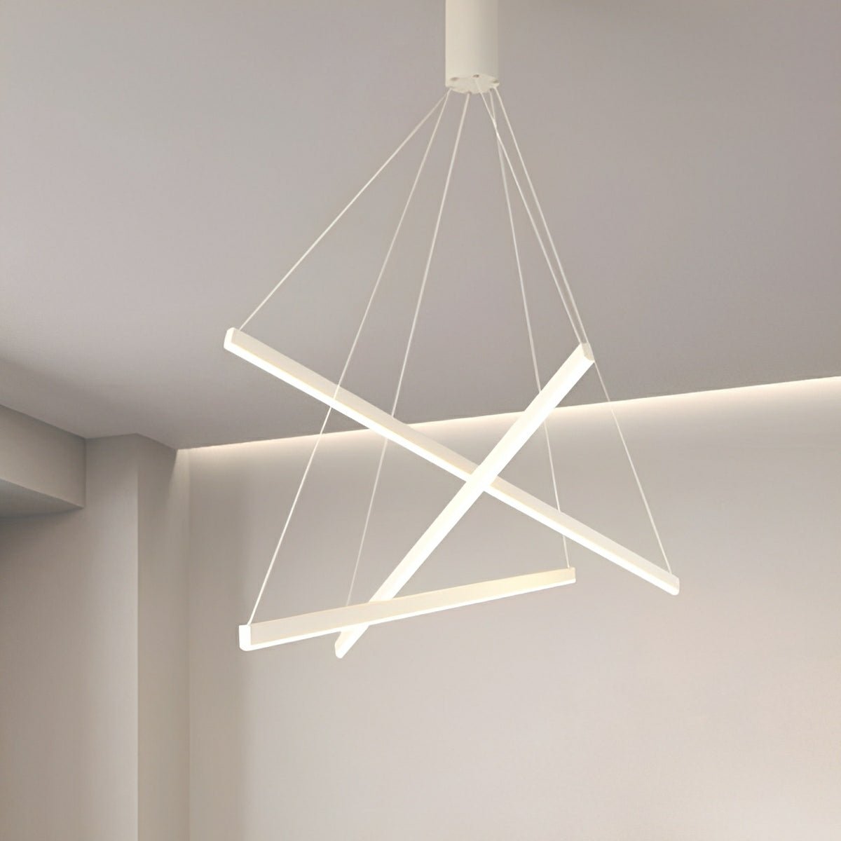 White Linear LED Chandelier – dimensions diagram, 150 cm height