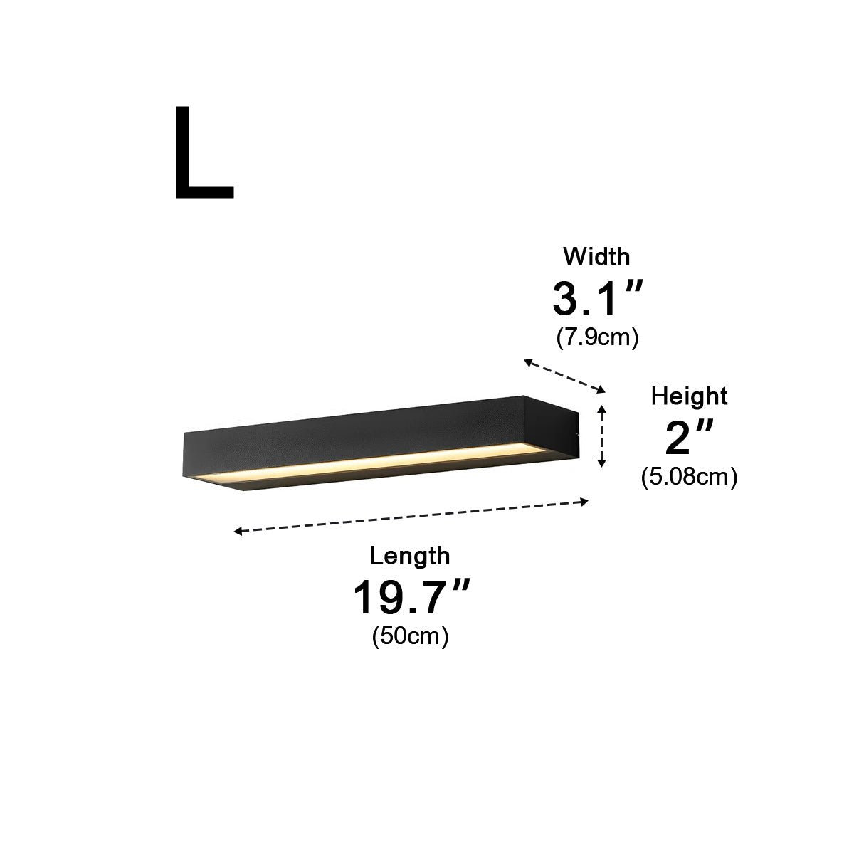 Slim Outdoor LED Wall Washer Light – dimensions diagram, 50 cm