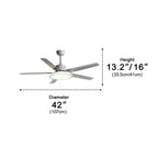 Five Blade Stainless Steel Ceiling Fan with Light – dimensions diagram, 107 cm diameter, 41 cm height