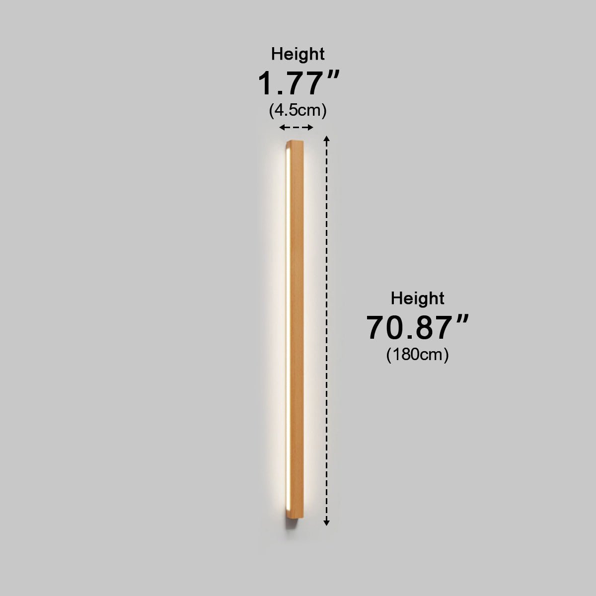 Wooden Up & Down LED Wall Light – dimensions diagram, 180 cm height