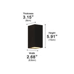 Square Outdoor Up & Down Wall Light – dimensions diagram, tall size, 15 cm high
