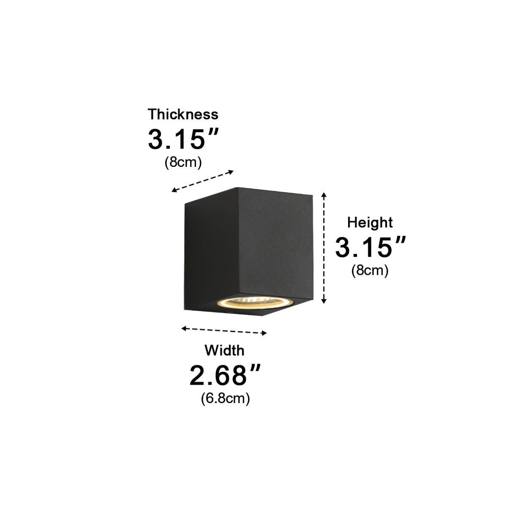 Square Outdoor Up & Down Wall Light – dimensions diagram, small size, 8 by 6.8 cm