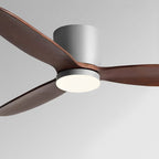 Scandinavian Wood Finish Ceiling Fan with Light – close-up of the dark wood finish and motor