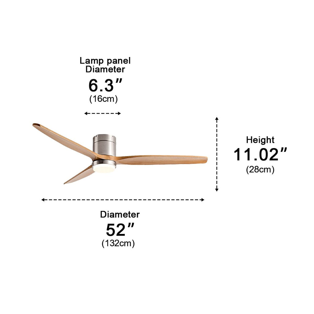 Walnut & Wood Tone Ceiling Fan with Light – dimensions diagram, 52 inch diameter size