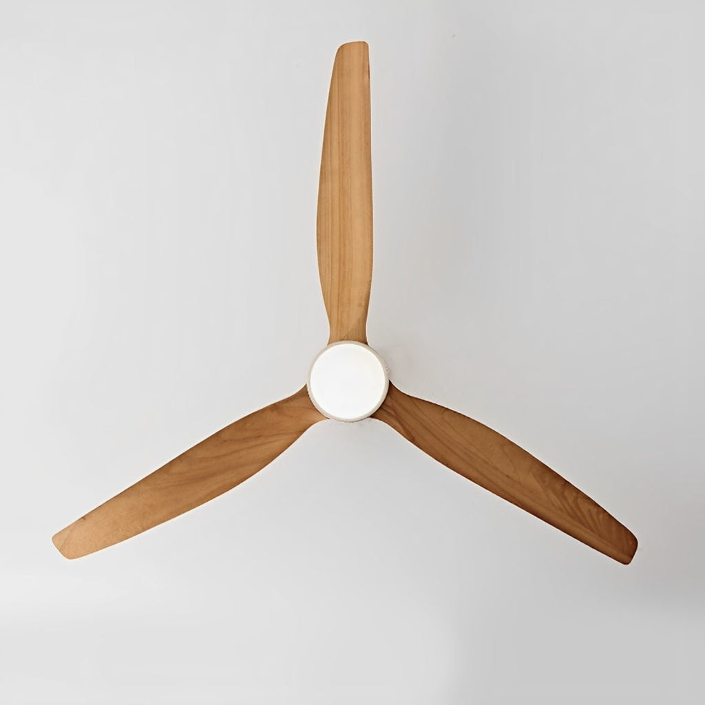 Walnut & Wood Tone Ceiling Fan with Light – top-down view on a plain background