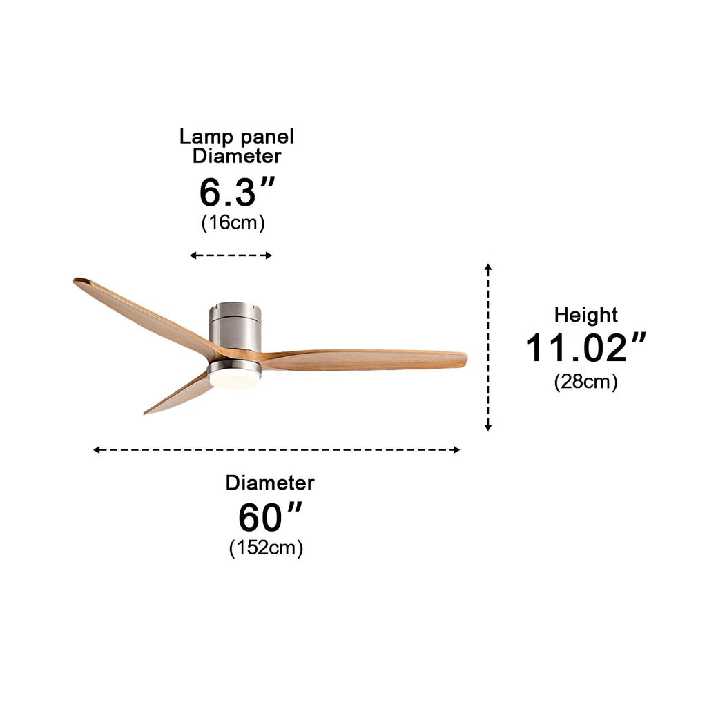 Walnut & Wood Tone Ceiling Fan with Light – dimensions diagram, 60 inch diameter size