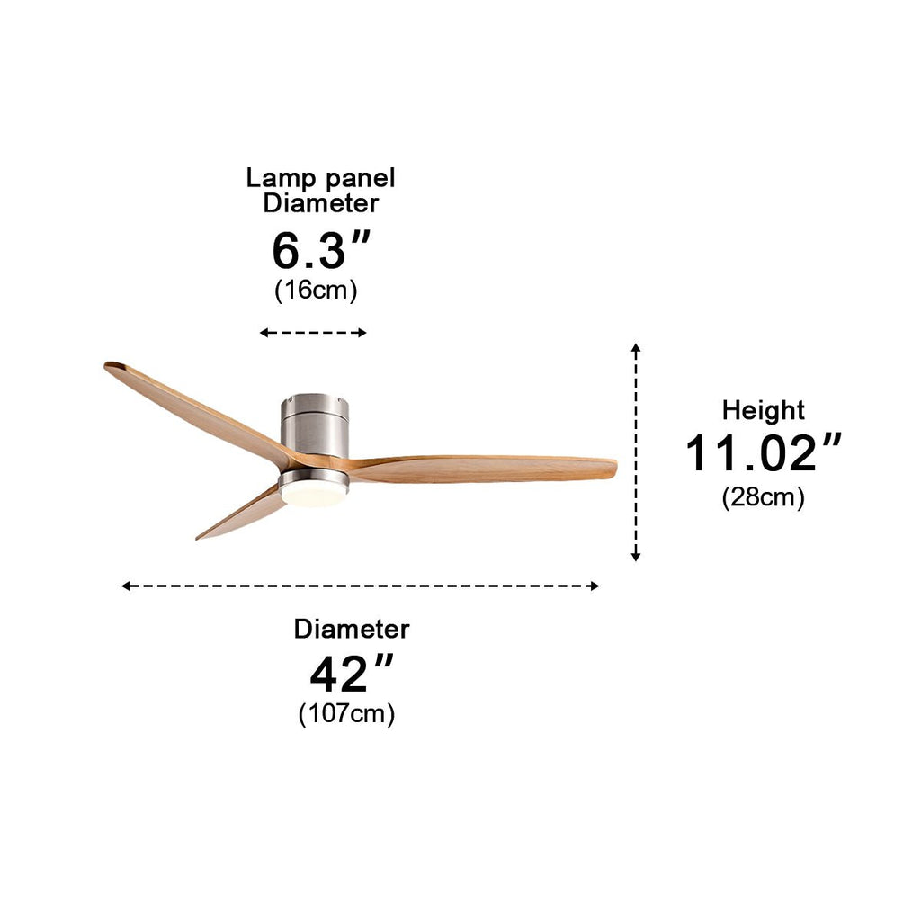 Walnut & Wood Tone Ceiling Fan with Light – dimensions diagram, 42 inch diameter size