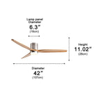 Walnut & Wood Tone Ceiling Fan with Light – dimensions diagram, 42 inch diameter size