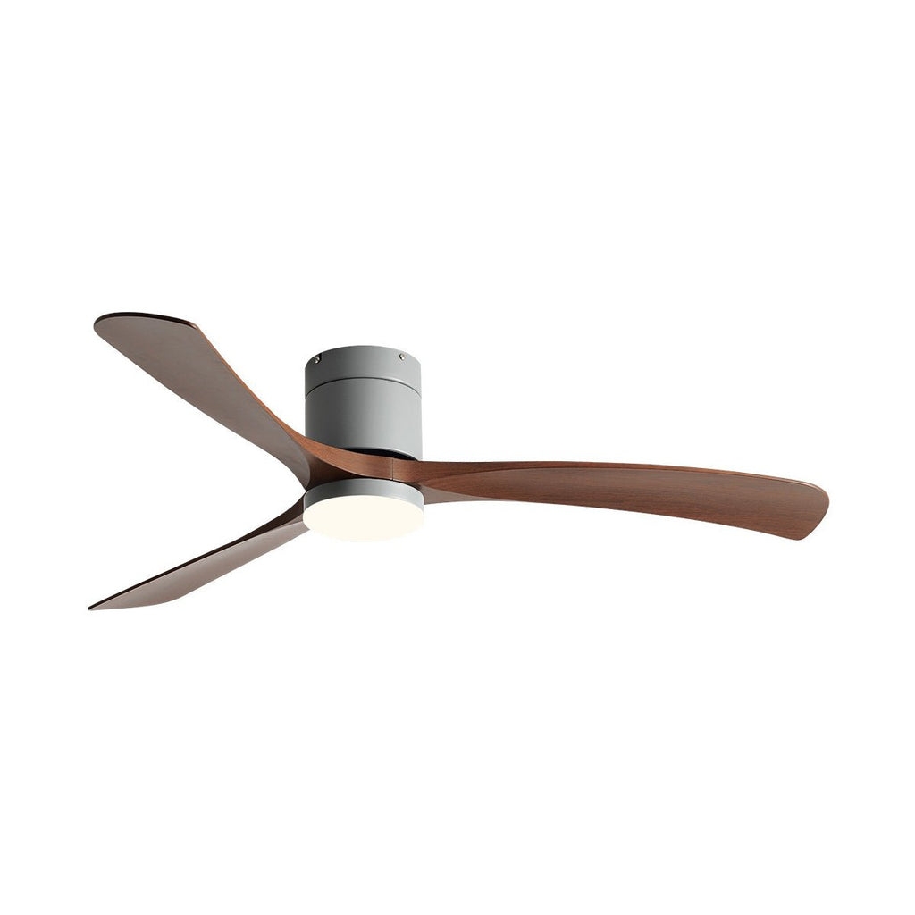 Nordic Six Speed Ceiling Fan with LED Light – grey finish with walnut blades, side profile, white background