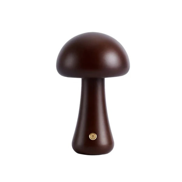 Otto Mushroom Table Lamp – white background, dark walnut finish