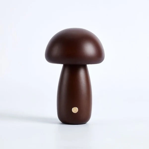 Otto Mushroom Table Lamp – white background, dark brown finish, unlit