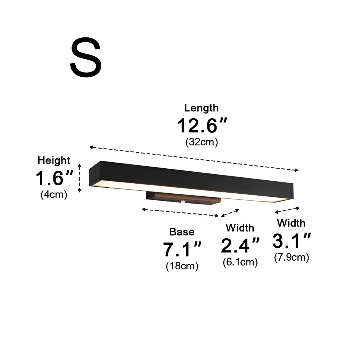 Rectangular Motion Sensor Outdoor Wall Light – dimensions diagram, 32 cm long