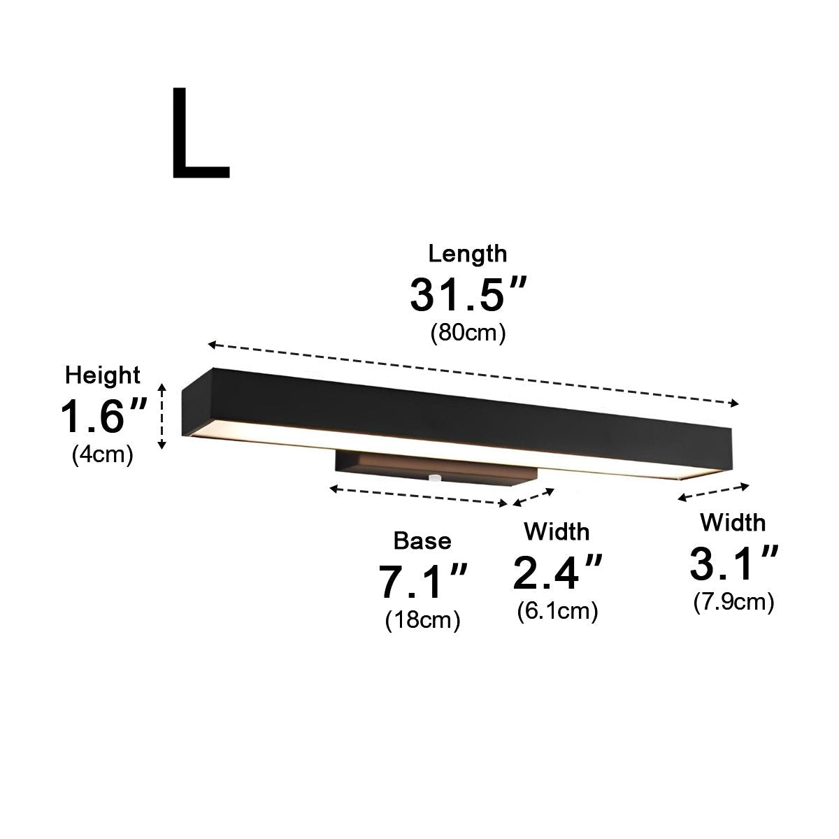 Rectangular Motion Sensor Outdoor Wall Light – dimensions diagram, 80 cm long