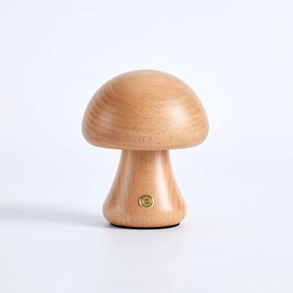 Otto Mushroom Table Lamp – white background, light oak finish, small size