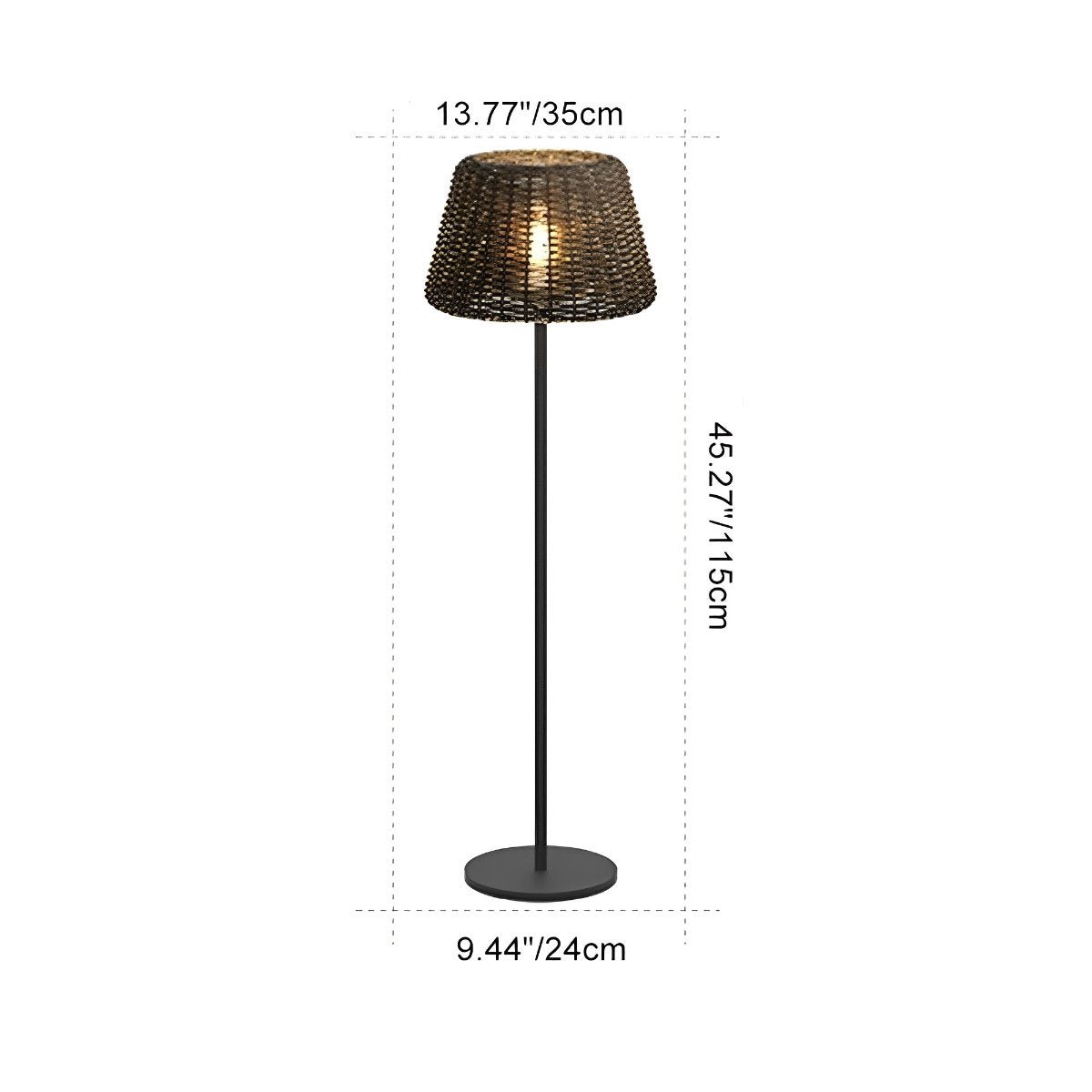 Woven Solar Outdoor Floor Lamp – dimensions diagram, 115 cm height