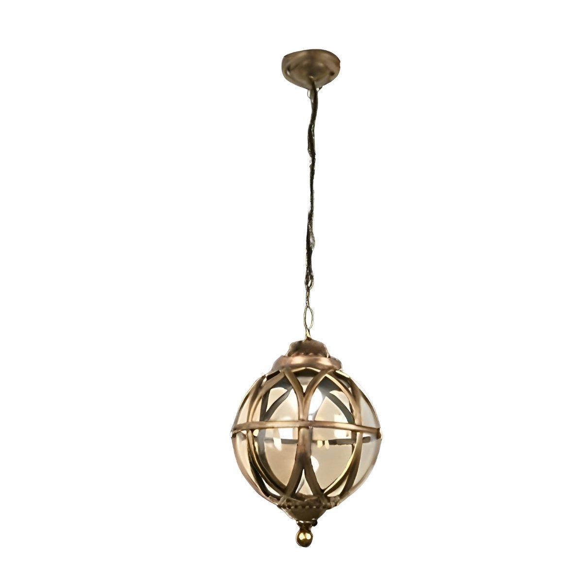 Outdoor Glass Ball Chandelier – bronze finish on a chain, white background