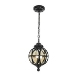 Outdoor Glass Ball Chandelier – black finish on a chain, white background