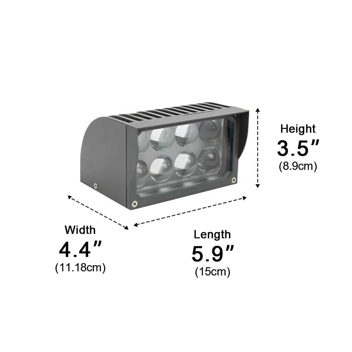 IP65 Outdoor LED Waterfall Wall Light – dimensions diagram, 15 x 11.2 x 8.9 cm