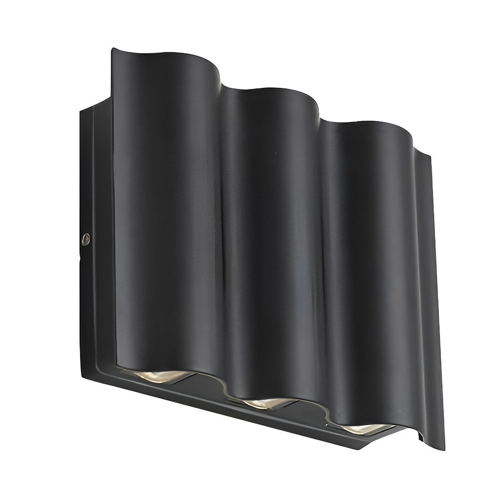 Black Up & Down Outdoor Wall Light – white background, angled view, triple wave shape