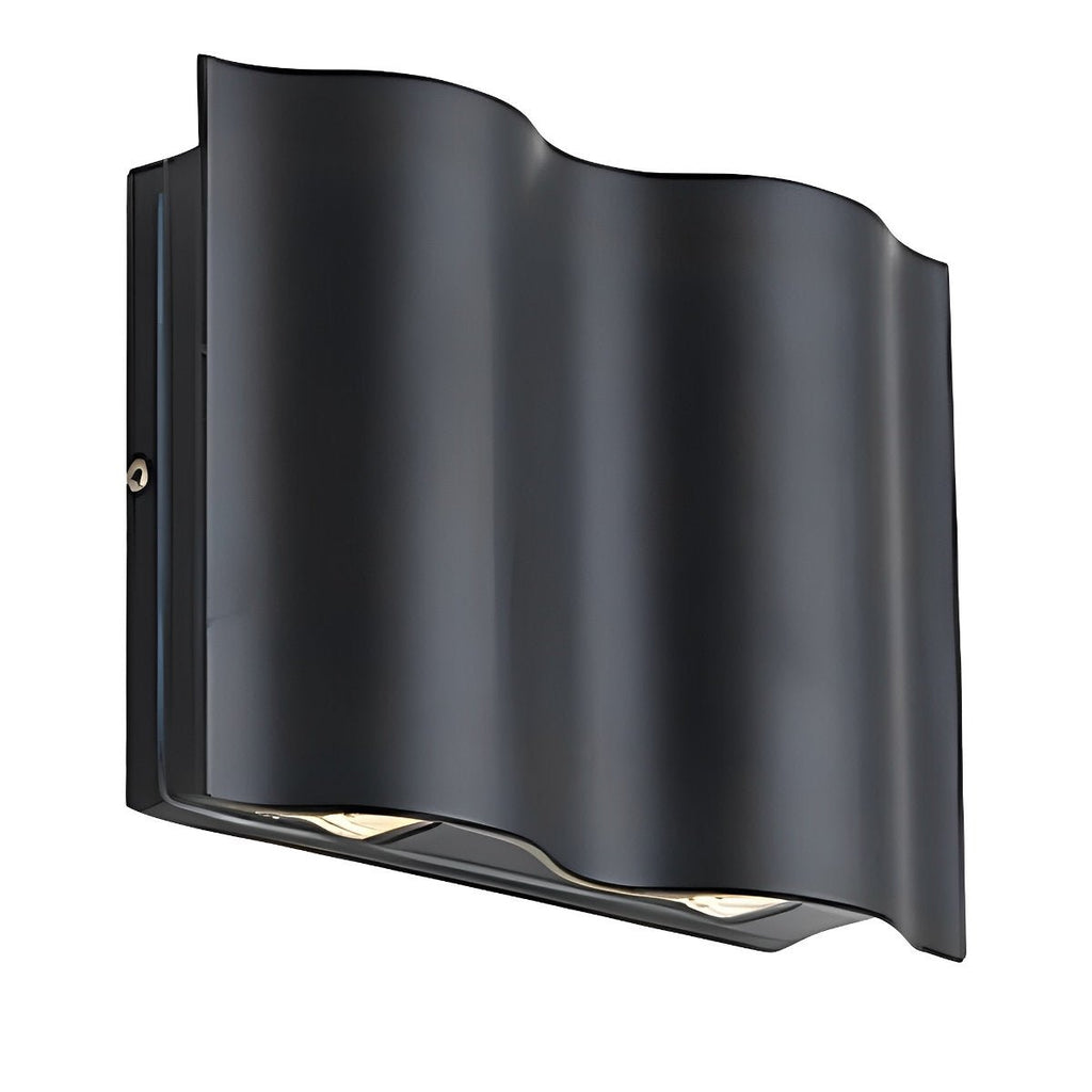 Black Up & Down Outdoor Wall Light – white background, angled view, double wave shape