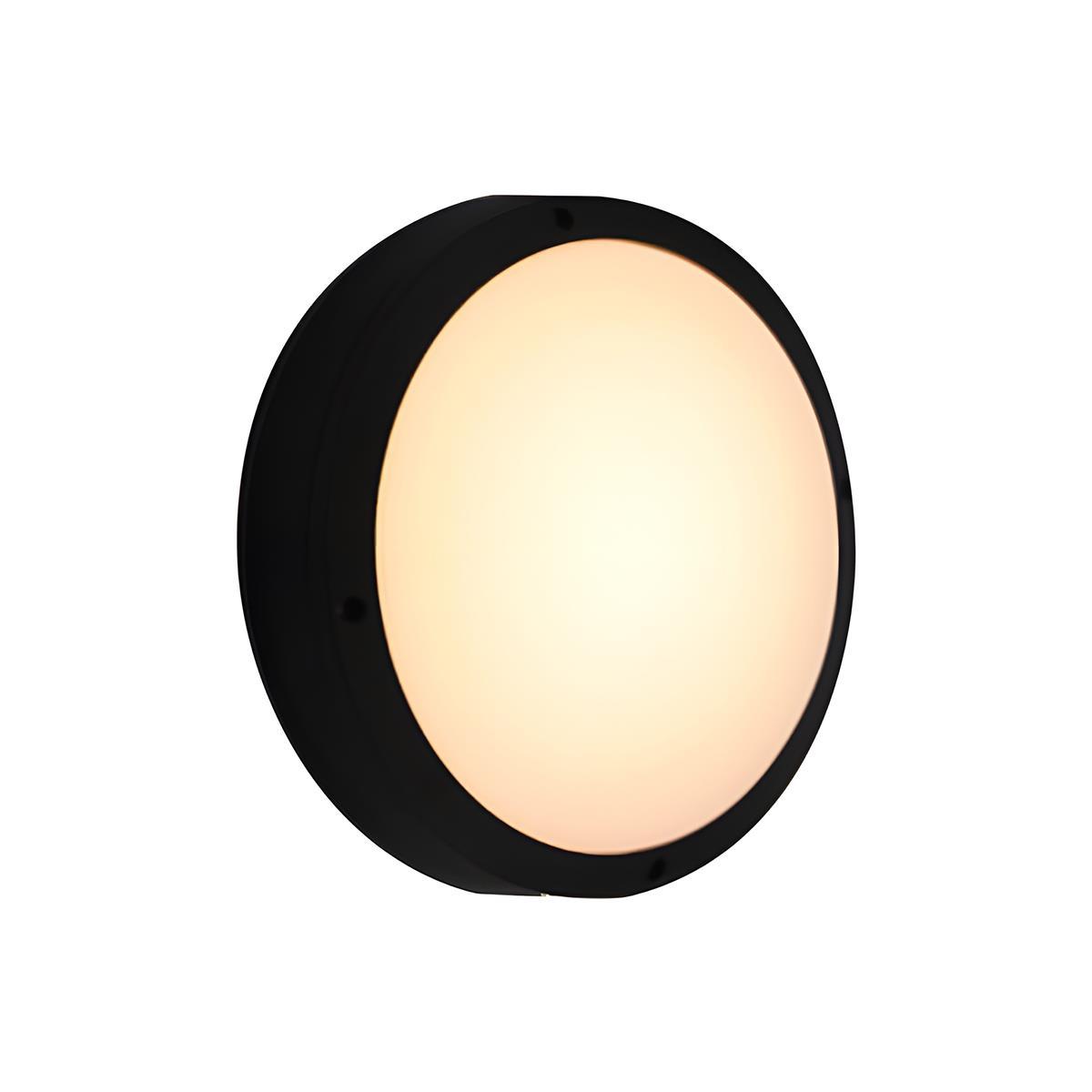 Round Outdoor LED Porch Wall Light – lit, white background
