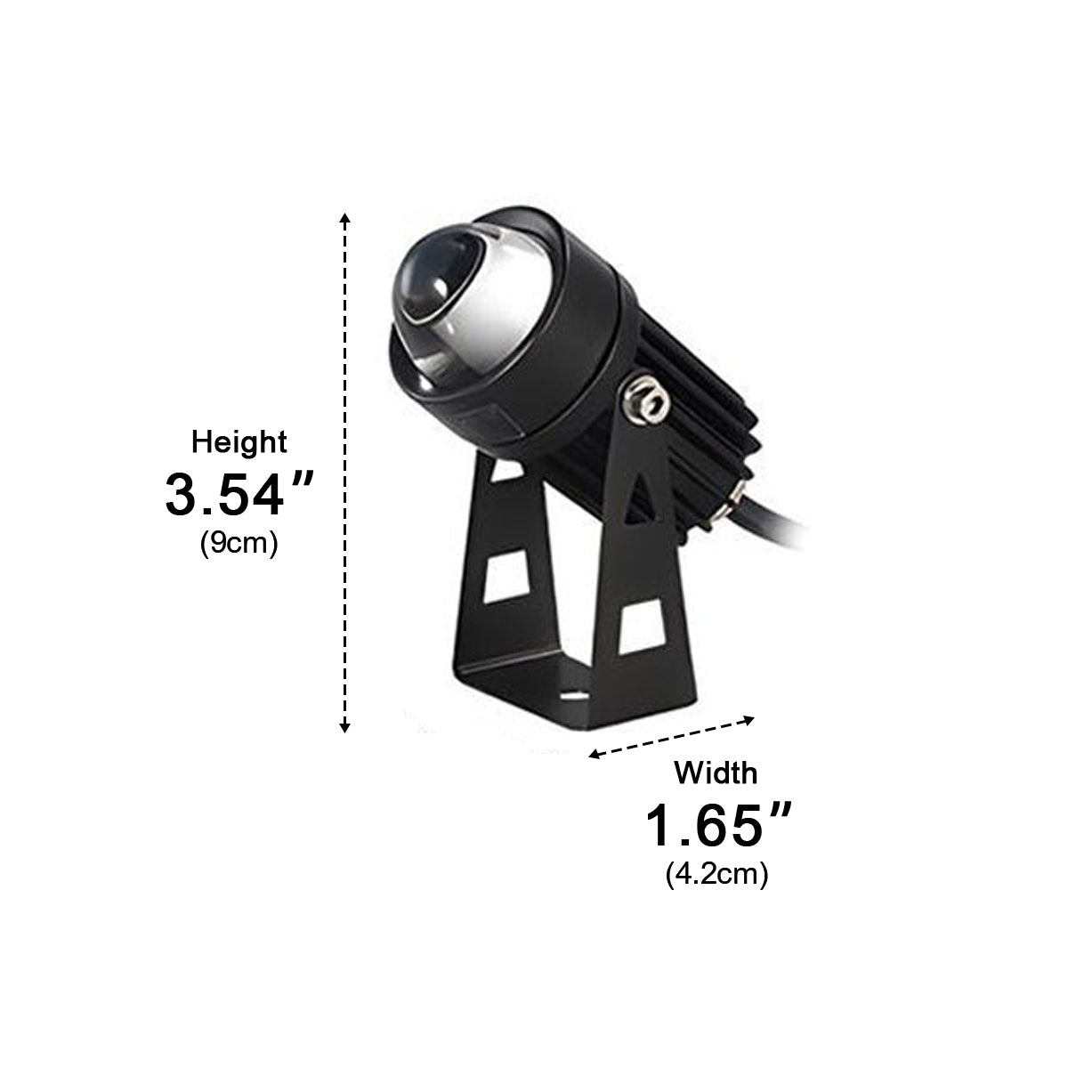 High Output Outdoor LED Spotlight – dimensions diagram, 9 cm high, 4.2 cm wide