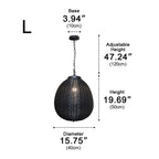 Black Rattan Outdoor Pendant Lantern – dimensions diagram, size large, 50 cm tall