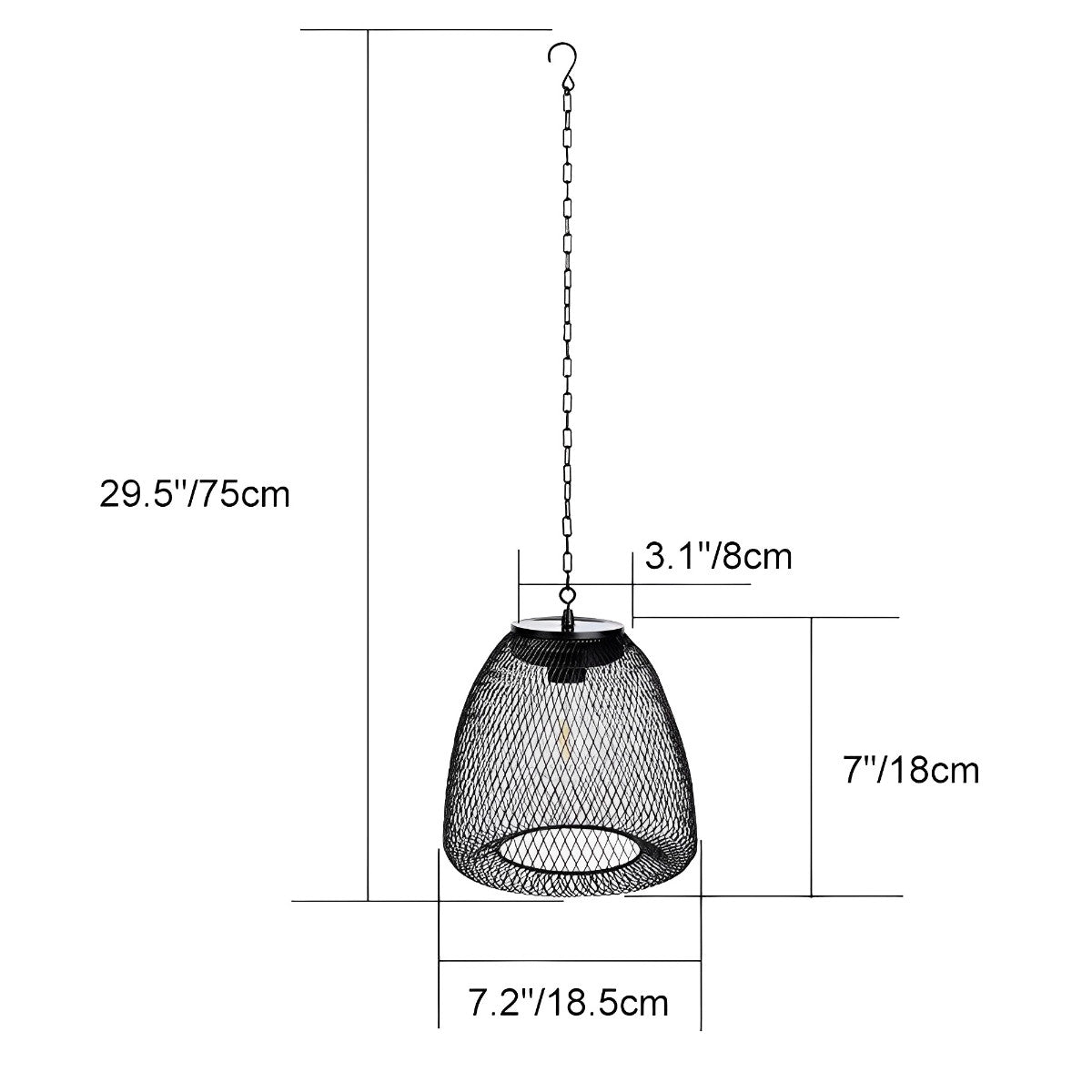 Solar Bell Outdoor Pendant Lantern – dimensions diagram, 18.5 cm