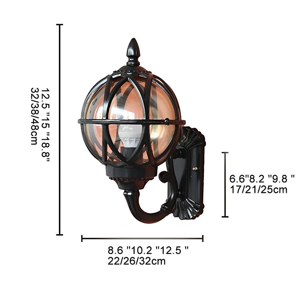 Bird's Nest Outdoor Wall Lantern – dimensions diagram, three size options