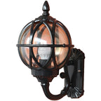 Bird's Nest Outdoor Wall Lantern – white background, black finish, lit
