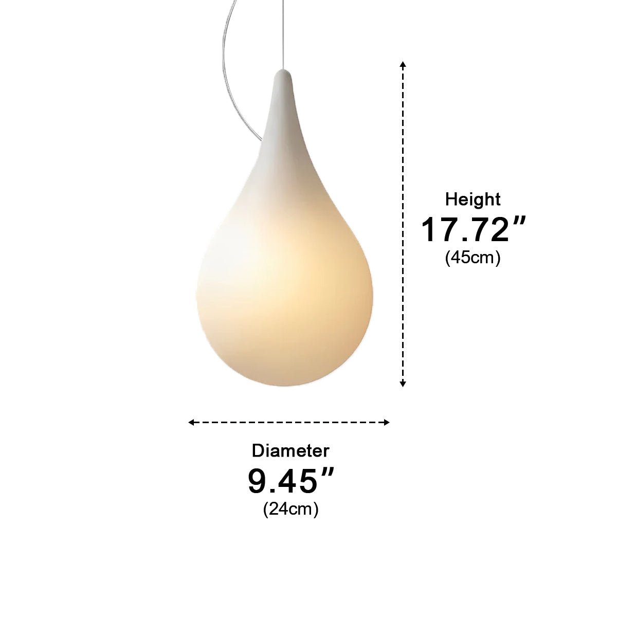 Water Drop Outdoor Pendant Light – dimensions diagram, 45 cm height