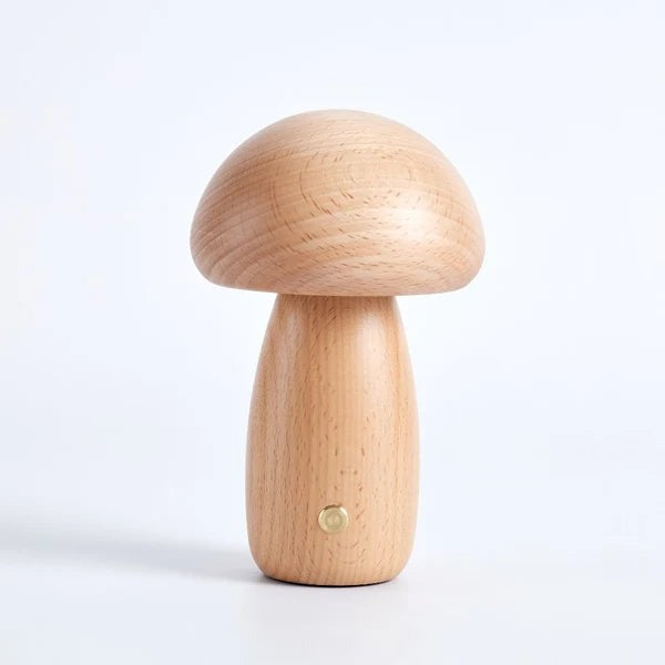 Otto Mushroom Table Lamp – white background, natural oak finish, unlit